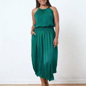 The Emma Satin Bra Dress in Elegant Green Halter Midi Dress Size Medium 8